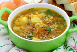 Гречневый суп из куриных сердечек и желудков